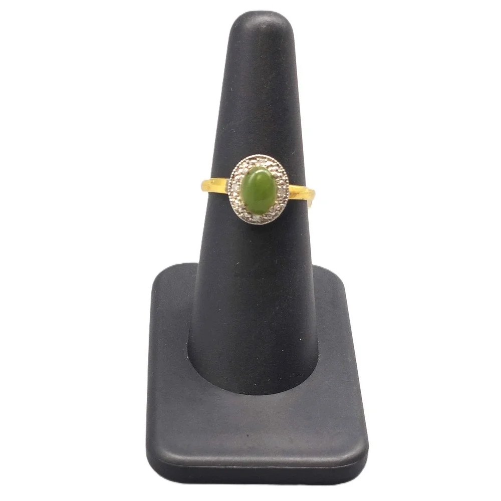 .925 SILVER DIAMOND & GREEN GEMSTONE RING SIZE 6.25 2.1G	(GNH022585)